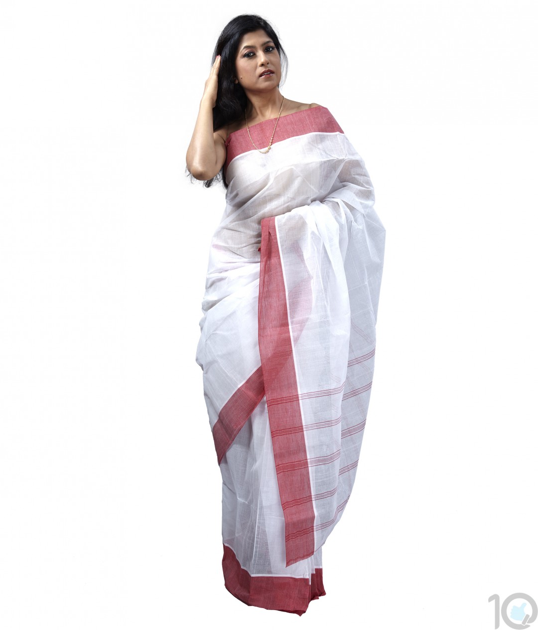 Buy Bollywood Model White and Red Bengali saree in UK, USA and Canada |  Cotton saree blouse designs, Bengali saree, Saree designs