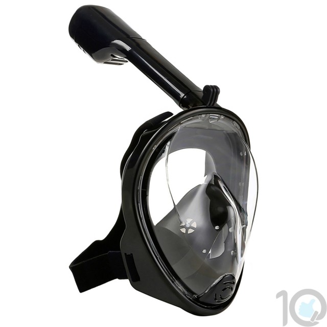 10Dare Diving Snorkelling Full Face Mask with GoPro Mount | Underwater Swimming - Scuba Diving Water-Tight Mask with Breathing Protection | Black
