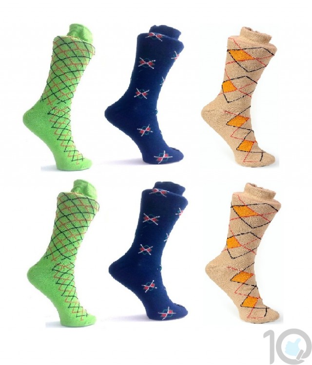 Criss Cross Design Socks - 6 Pairs | kbluecreamgreenpc02