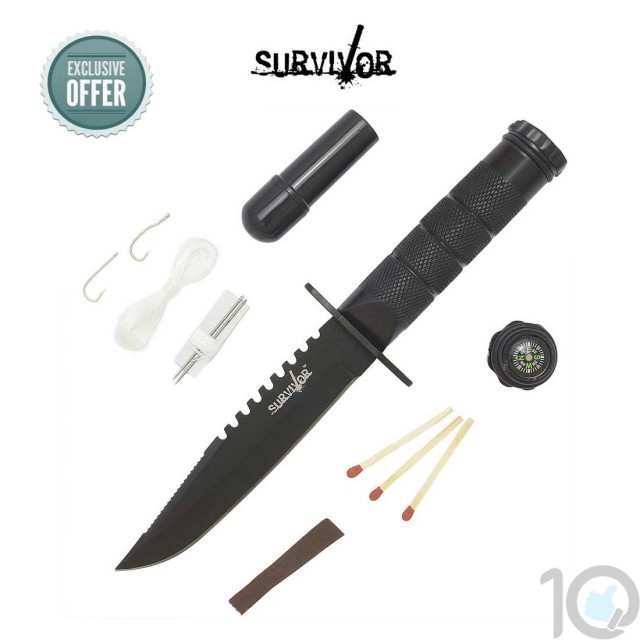 Survivor HK-690B Fixed Blade Survival Knife, Double Reverse Serrated Blade 8.5"Overall | Hunting & Survival Tools | 10kya.com Airgun India Online Store