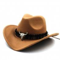10Dare Cowboy Hat with Bull Badge | Khaki/Tan/Camel | Stetsons, Fedoras, Sombreros Sun Hats | Pure Felt Material | Outdoor Headgear [HSN 6501