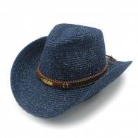 10Dare Cowboy Straw Hat with Native American Motif Badge & Leather Belt | Blue | Stetson Summer & Winter Hats for Men & Women | Tocquilla Straw | Outdoor Headgear [HSN 6501