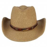 10Dare Cowboy Straw Hat with Native American Motif Badge & Leather Belt | Khaki/Camel/Tan | Stetson Summer & Winter Hats for Men & Women | Tocquilla Straw | Outdoor Headgear [HSN 6501