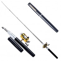 Pen Pocket Fishing Tackle | Black | Telescopic Mini Fishing Pole Aluminium Alloy Fishing Rod With Reel & Wheel | Fishing Rods