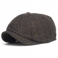 10Dare Irish Newsboy Floppy Cap | C10 Brown Tartan Checquered Tweed 30% Wool Cap | Med/Large | Vintage Cap for Men & Women | Wool+Viscose | Outdoor Headgear [HSN 6501