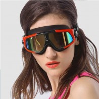 10Dare Pro Swimming Goggles Large Polarised | Anti Fog/UV Electroplated Mirror Finish Glasses | UV Protection for Eyes | Black Frame, Red Trims