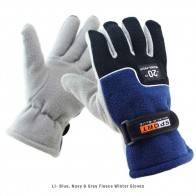 Thick Winter Gloves Fleece Velvet | Upto -20º C* | L1- Blue, Navy & Grey | Light Weight Wind Proof | Outdoor Use Outer Layer | Stylish Polyester/Cotton Winter Wear [ HSN 62