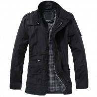 Men's Casual Solid Business Bomber Jacket | Black | Wind Proof | Outdoor Use Outer Layer | Stylish Polyester/Cotton Winter Wear [ HSN 62