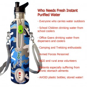 PureOne Personal U.V Water Purifier (UV+MF) - Camouflage | UV Water Filter Bottles for Outdoor Adventure | Safe Water Outdoors  [ HSN 84212190
