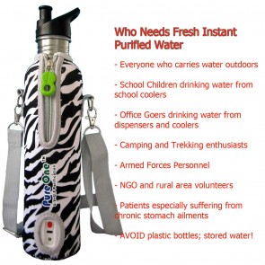 PureOne Personal U.V Water Purifier (UV+MF) -Zebra | Portable Outdoor UV Water Filter Bottles | Safe Water Outdoors  [ HSN 84212190