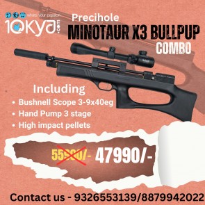 Precihole PCP PX120 Minotaur – X3 Bullpup + 3 Stage Hand Pump + Scope + Pellets
